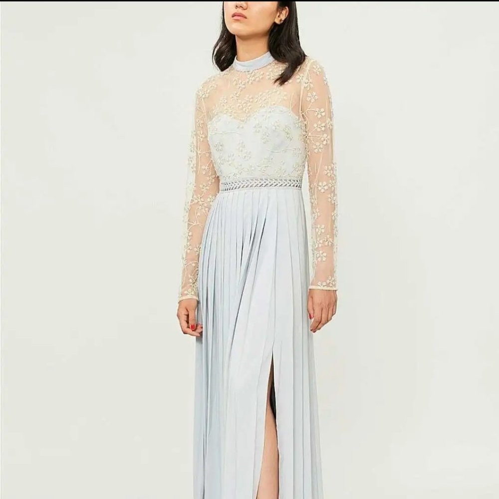 2023 - New Self portrait blue Pleated slit Maxi dress size 8 US